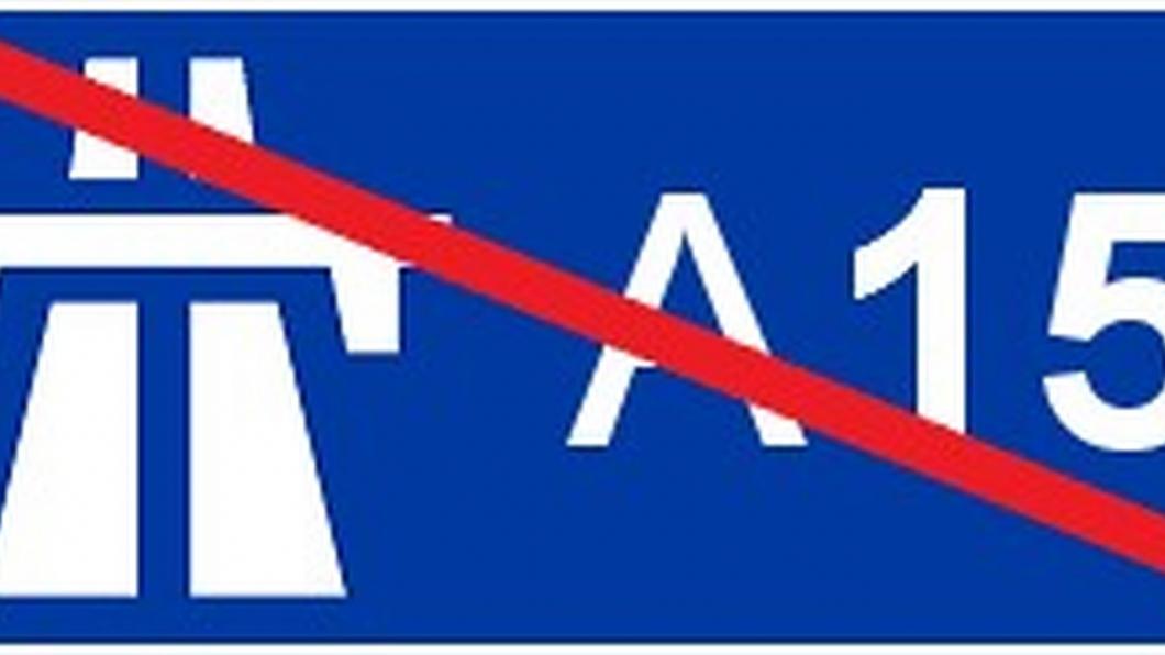 Verkeersbord A15 snelweg met rode streep erdoor