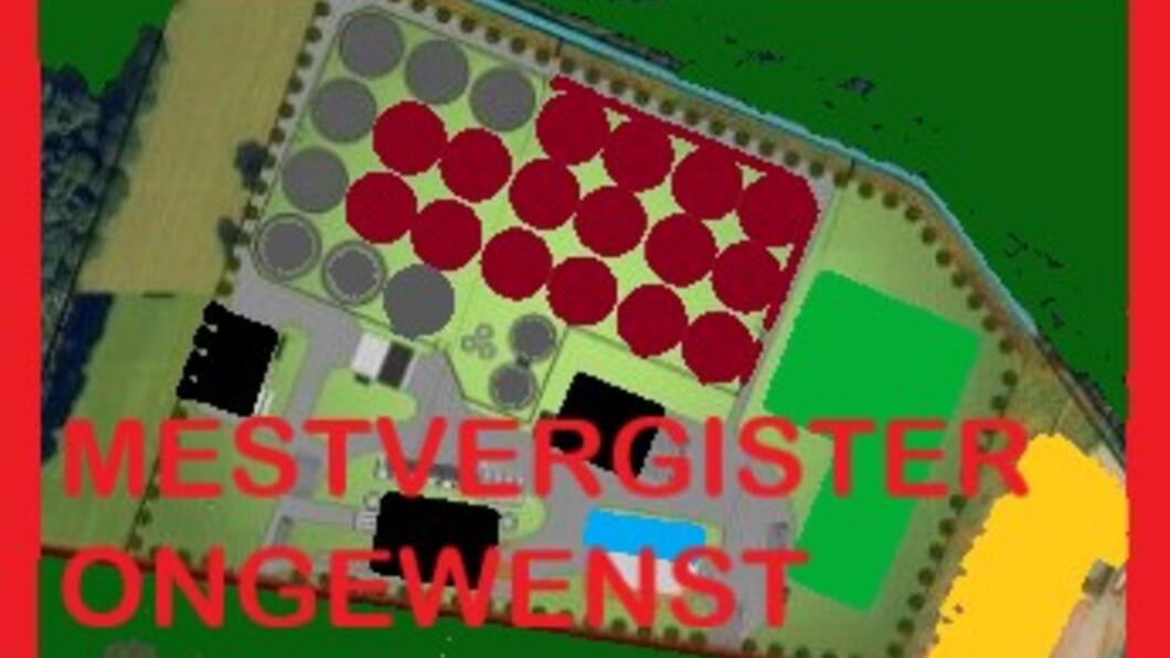 Mestvergister plattegrond met tekst Mestvergister niet gewenst