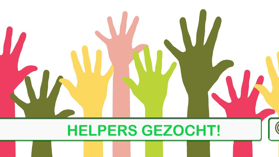 Handen in diverse kleuren en tekst Helpers gezocht!